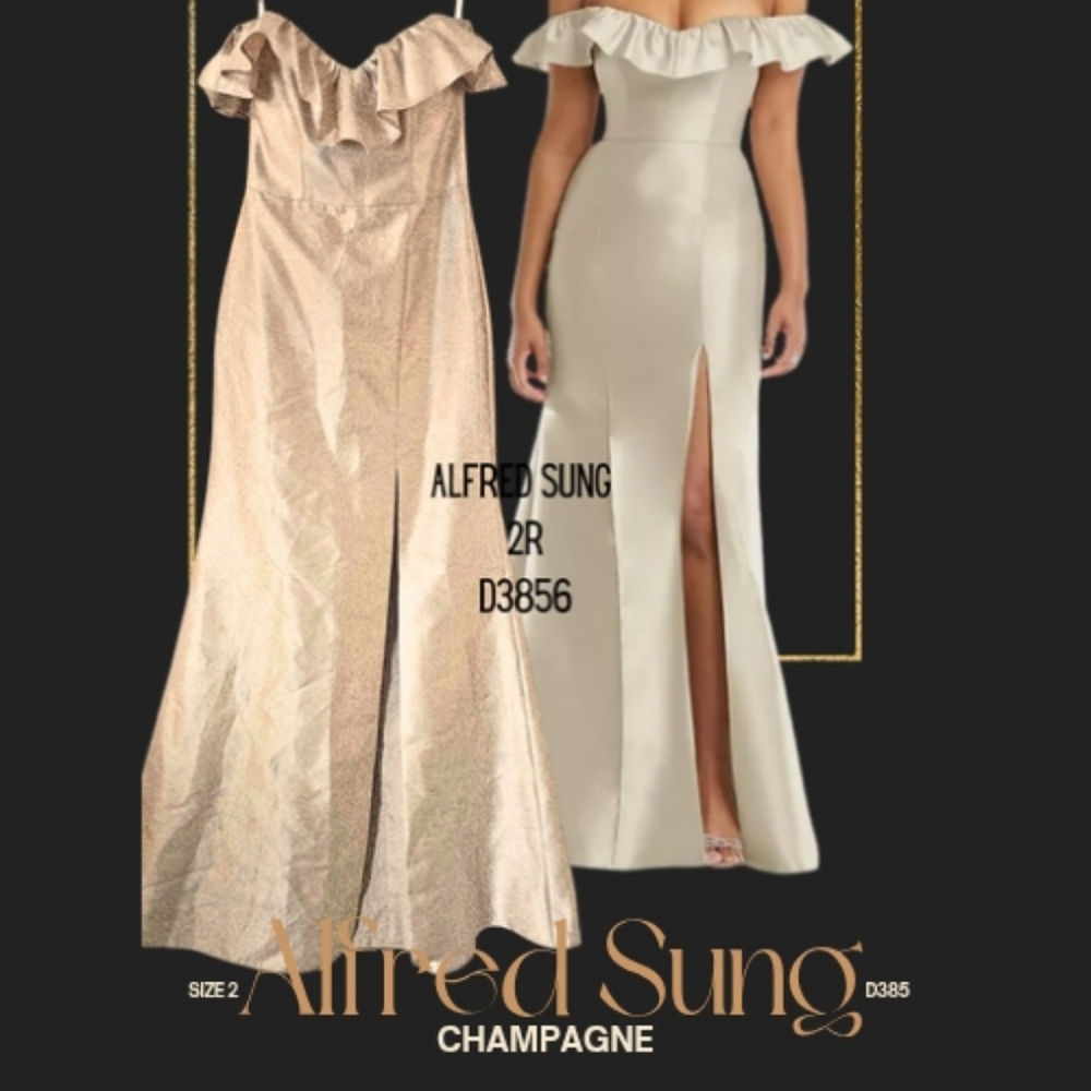 Elegant Light Golden Champagne Gown Alfred Sung 4 New